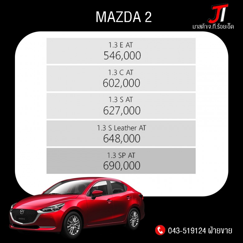 Mazda 2 (เบนซิน) 4 ประตู - 5 ประตู